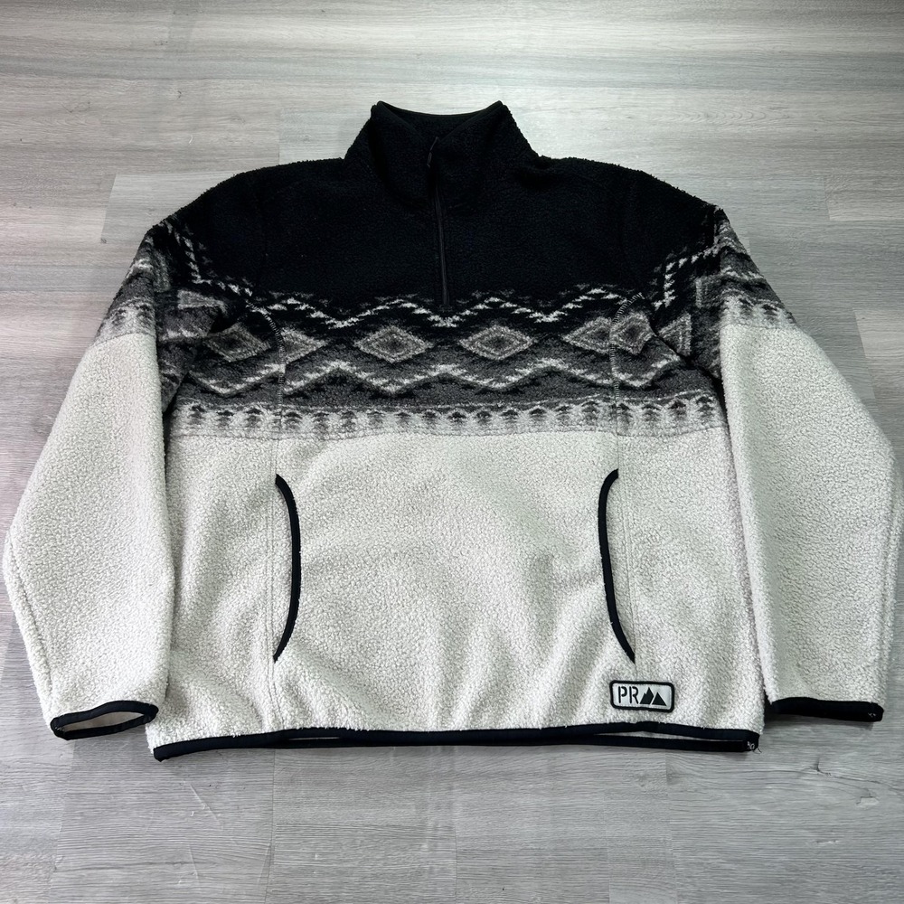 Powder River Outfitters Jacket Mens Large White Aztec Fleece 1/4 Zip Western
